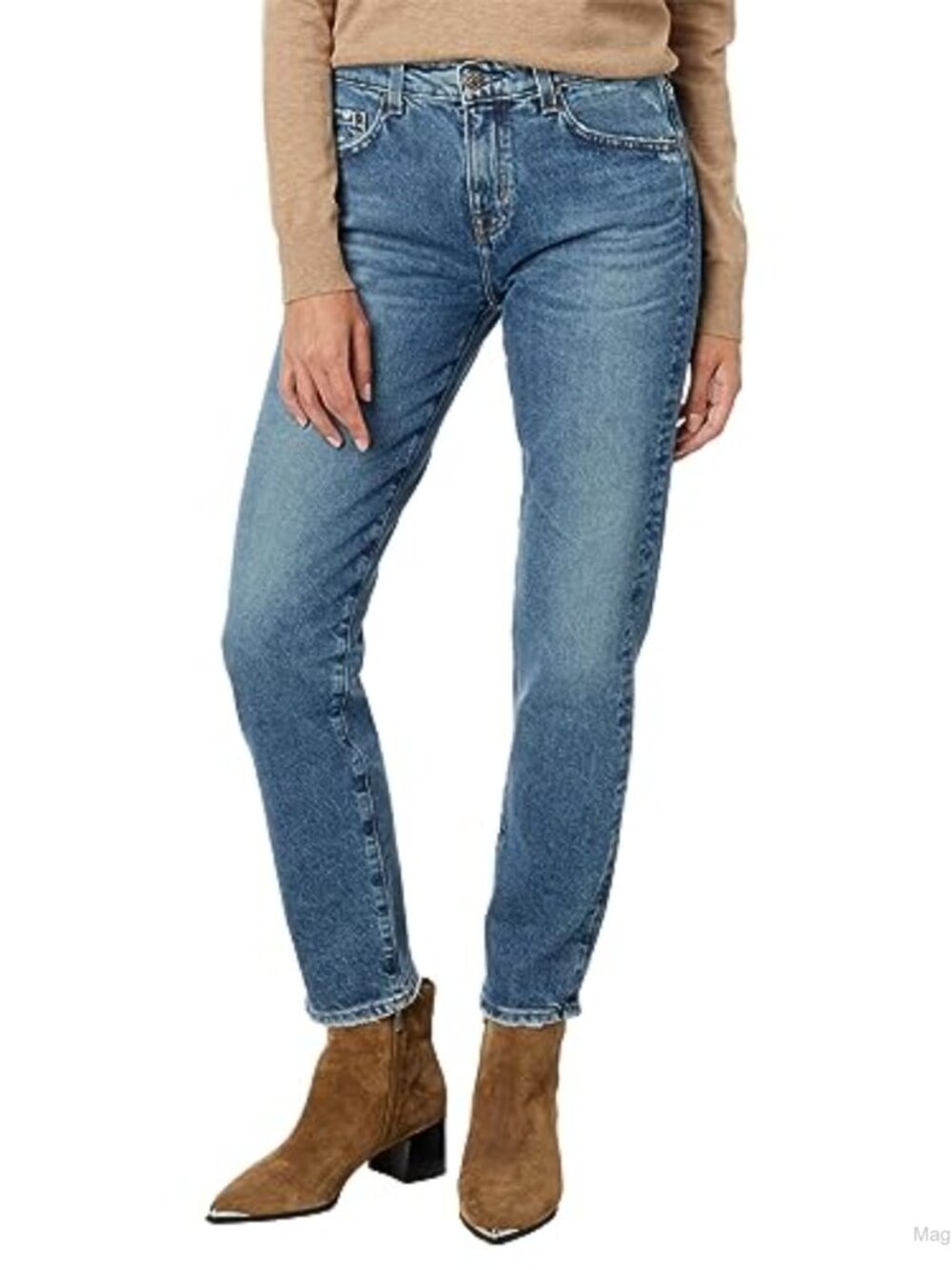 High Rise Slouchy Slim Boyfriend Jeans Medium Stretch Casual Denim